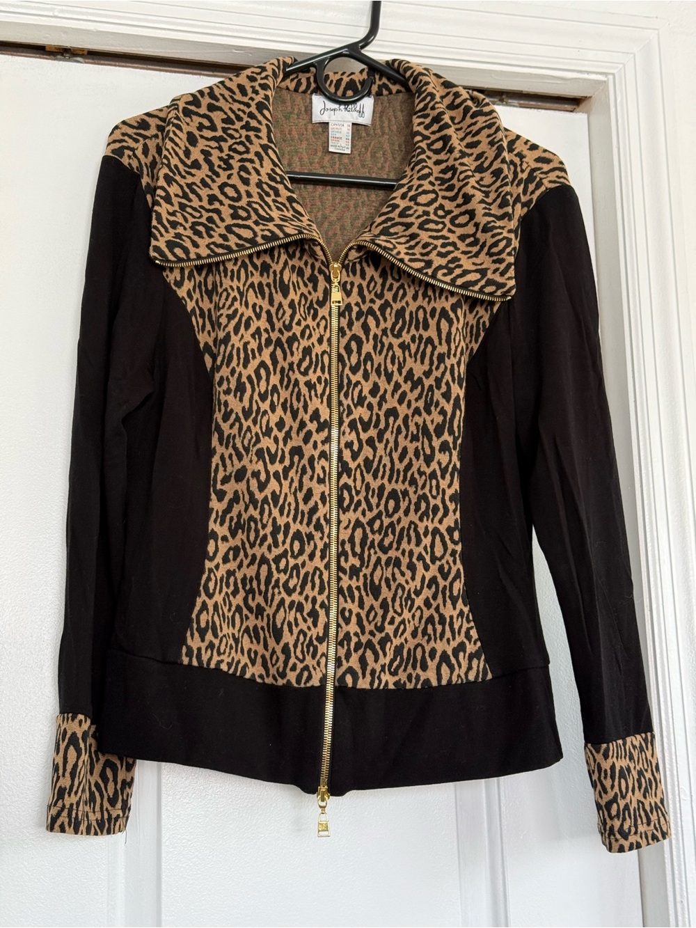 Joseph Ribkoff Leopard-Print Zip Jacket in Tan and Black